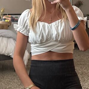 Elegant White Puff Sleeve Crop Top